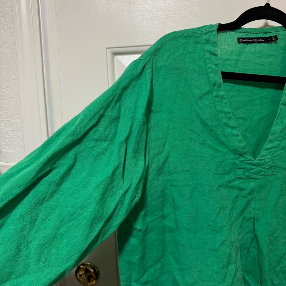 Gudrun Sjoden Green Linen Top Size Large - Picture 3 of 8